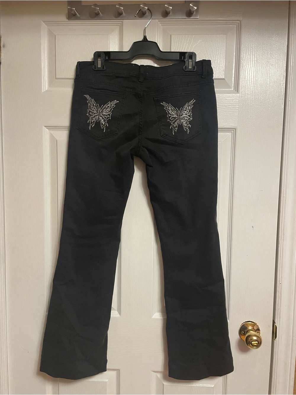 Urban Behavior Black Boot-Cut Jeans with Butterfly Pocket Embroidery